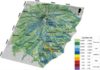 Living at the edge of an active volcano: Risk from lava flows on Mount Etna Oblique view of the risk map for lava flow inundation on the flanks of Mt. Etna for the next 50 years.