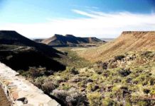 Mass extinction of land and sea biodiversity 250 million years ago not simultaneous The Great Escarpment in Karoo National Park, South Africa, looking across the Lower Karoo. Credit: Wikimedia Commons