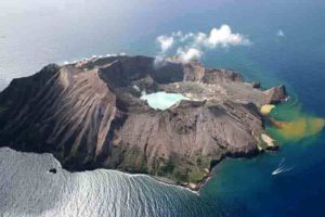 Whakaari/White Island, New Zealand. On December 9, 2019, several Australians were among the dozens of tourists who were killed, injured, or went missing when the volcano erupted. Credit: Rfleming/public domain.