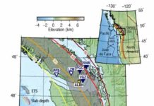 Researchers find evidence to explain behavior of slow earthquakes A map of Vancouver Island showing the locations of seismic instruments considered by the research group. The grey shaded region delineates where slow earthquakes occur.
