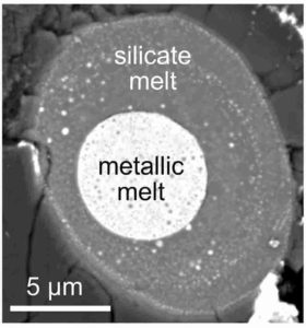 The team's experiments compared carbon's compatibility with the silicates that comprise the Earth's mantle (outer circle) to its compatibility with the iron that comprises the planet's core (inner circle) while under conditions mimicking the Earth's interior during its formative period. They found that more carbon would have stayed in the mantle than previously thought. Credit: Rebecca Fischer, Elizabeth Cottrell and Marion Le Voyer, Kanani Lee, and the late Erik Hauri.