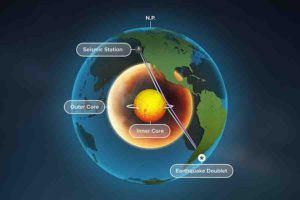 A new study of Earth's inner core used seismic data from repeating earthquakes, called doublets, to find that refracted waves, blue, rather than reflected waves, purple, change over time -- providing the best evidence yet that Earth's inner core is rotating. Credit: Michael Vincent