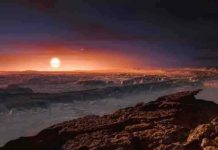 Study finds a (much) earlier birth date for tectonic plates This artist’s impression shows a view of the surface of the planet Proxima b orbiting the red dwarf star Proxima Centauri, the closest star to the Solar System. The double star Alpha Centauri AB also appears in the image to the upper-right of Proxima itself. Proxima b is a little more massive than the Earth and orbits in the habitable zone around Proxima Centauri, where the temperature is suitable for liquid water to exist on its surface. (Illustration by ESO/M. Kornmesser)