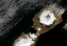 Eruption of Alaska’s Okmok volcano linked to period of extreme cold in ancient Rome Alaska’s Umnak Island in the Aleutians showing the huge, 10-km wide caldera (upper right) largely created by the 43 BCE Okmok II eruption at the dawn of the Roman Empire. Landsat-8 Operational Land Imager image from May 3, 2014
