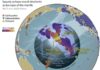 Scientists detect unexpected widespread structures near Earth’s core Earthquakes send sound waves through the Earth. Seismograms record the echoes as those waves travel along the core-mantle boundary, diffracting and bending around dense rock structures. New research from University of Maryland provides the first broad view of these structures, revealing them to be much more widespread than previously known. Credit: Doyeon Kim/University of Maryland