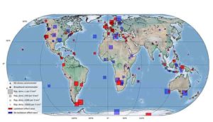 268 seismometers (red) in 117 countries detected a drop on seismic noise. “Global quieting of high-frequency seismic noise due to COVID-19 pandemic lockdown measures” by Thomas Lecocq et al., published Thursday 23 July 2020 in Science Credits:Photo of seismometer: Stephen Hicks/Imperial College London