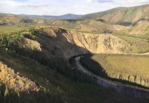 Geoscientist Aids Study of Climatic Change Impacts on River Erosion Broad surfaces called terraces preserve ancient river floodplains and landscape history up to hundreds of meters above the Fortymile River, a tributary of the Yukon River, in eastern Alaska. Researchers from the USGS, the University of Vermont, Purdue University and Utah State University publish definitive support that increases in sediment deposited to oceans from river erosion coincide with dramatic changes in glacial cycles. Credit: USGS