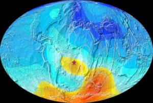 Map of the Earth showing the present-day deviation from expected magnetic field direction. The star is Saint Helena