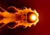 Exploding stars may have caused mass extinction on Earth, study shows A team of researchers led by professor Brian Fields hypothesizes that a supernova about 65 light-years away may have contributed to the ozone depletion and subsequent mass extinction of the late Devonian Period, 359 million years ago. Pictured is a simulation of a nearby supernova colliding with and compressing the solar wind. Earth’s orbit, the blue dashed circle, and the Sun, red dot, are shown for scale. Graphic courtesy Jesse Miller