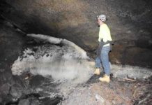 Geoscientists discover Ancestral Puebloans survived from ice melt in New Mexico lava tubes USF geosciences professor Bogdan Onac is pictured with ice deposit in New Mexico. Credit: University of South Florida