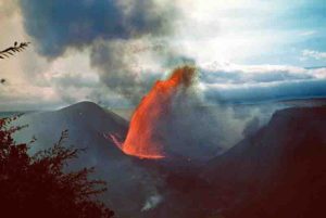 A lava fountain during the 1959 eruption of Kilauea Iki. Credit: USGS