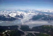 Glaciers such as the Yakutat in Southeast Alaska, shown here, have been melting since the end of the Little Ice Age, influencing earthquakes in the region. Credit: Sam Herreid