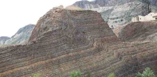 The Xiamaling Formation in China, which contains fossilised algae from primeval times. Credit: © Don E. Canfield