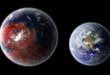 Earth-like biospheres on other planets may be rare An artistic representation of the potentially habitable planet Kepler 422-b (left), compared with Earth (right). Credit: Ph03nix1986 / Wikimedia Commons
