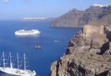Sea levels influence eruptions on volcanic island The cliffs of the volcanic island of Santorini showing the layers of deposits from past volcanic eruptions. Credit: co-author Dr. Ralf Gertisser (Keele University).