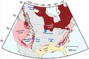 Researchers used thermochronometric data from four North American locations to determine the cause of the “Great Unconformity”—a massive loss of rock about 700 million years ago. Credit: Kalin McDannell