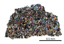 One more clue to the Moon’s origin Thin section of NASA sample, LAP 02436, Lunar Mare Basalt containing indigenous noble gases. Image type: optical microscopy, cross-​polarized light. (Image: ETH Zurich / Patrizia Will)