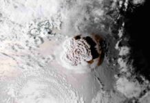 Elusive atmospheric wave detected during 2022 Tonga volcanic eruption GOES-West satellite image of Tonga volcanic eruption, 2022. Credit: NASA Worldview, NOAA / NESDIS / STAR