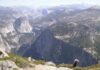 How old is California’s Yosemite Valley? In 2010, two of the study's authors—David Shuster of UC Berkeley (left) and Yosemite Park geologist Greg Stock (right)—collected rock samples from the rim of Yosemite Valley, where the granite has eroded only slowly over the last 50 million years. In the distance is the upper Merced River valley. Former UC Berkeley graduate student Johnny Webb is at center. Credit: Kurt Cuffey, UC Berkeley