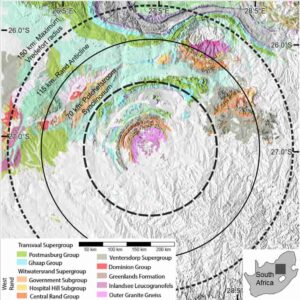 Impact craters and their broader structures can be visible in a geologic map, like a bullseye. But what geophysical traces remain at the structure’s outermost edges? Credit: Huber et al. (2023), JGR Planets