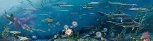 Mesozoic mural depicting different ocean species that have evolved through time. [Credit: Smithsonian Institution] 