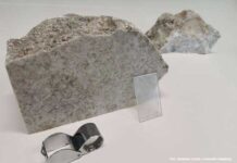 Alpine rock reveals dynamics of plate movements in Earth’s interior For the microscopic examination, a thin section of the whiteschist was glued to a glass slide (center of the picture). Photo: Sebastian Cionoiu, Heidelberg University