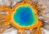Sulfur and the origin of life Grand Prismatic Spring in Yellowstone National Park, seen here from an aerial photo, provides a modern-day glimpse into the types of environments where sulfites may have accumulated and possibly played a role in kick-starting the earliest life on Earth.