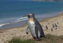 Fossil shows how penguins’ wings evolved A reconstructed image of Pakudyptes at a New Zealand coast. PHOTO: Tatsuya Shinmura & Ashoro Museum of Paleontology
