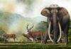 Giant prehistoric elephant skull from India belongs to mysterious extinct species An imposing fully-grown male Palaeoloxodon turkmenicus wandering the Kashmir Valley, 400 thousand years ago, towering over a herd of Central Asian red deer traversing by. In the distance, a small band of prehistoric humans set up campfire to cook their meal. Credit: Chen Yu, University of Helsinki