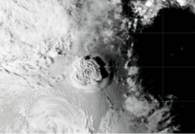 New trigger proposed for record-smashing 2022 Tonga eruption The origins of the massive January 2022 Hunga Tonga-Hunga Ha’apai volcanic eruption may have been detected in a seismic wave recorded 750 kilometers from the volcano, according to new research in Geophysical Research Letters. Credit: NASA