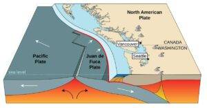 Illustration of the Cascadia subduction zone, a region where the patterns examined in this study play out. (Credit: Carie Frantz, Wikimedia Commons)