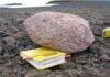Hidden giant granite discovered beneath West Antarctic Ice Sheet A pink granite boulder next to a yellow notebook for scale. Credit: Jo Johnson, BAS