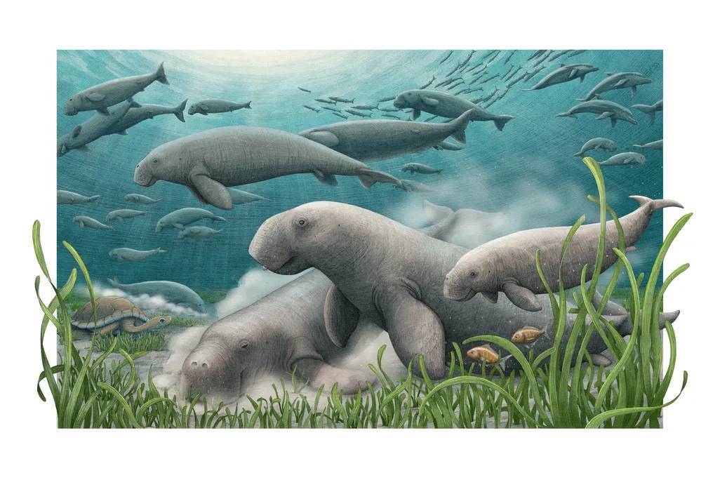 New fossils in Qatar reveal a tiny sea cow hidden for 21 million years An illustration of ancient sea cows Alex Boersma