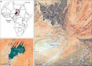 Lake Yoa in the context of the central Sahara today and during the early Holocene. Credit: Nature (2026). DOI: 10.1038/s41586-026-10336-7