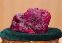 A massive 11,000-carat ruby has been unearthed in Myanmar’s war-scarred gemstone heartland In this photo provided by Myanmar Military True News Information Team on Thursday, May 7, 2026, Myanmar’s newly discovered ruby is displayed at president office in Naypyitaw, Myanmar. (Myanmar Military True News Information Team via AP Photo)
